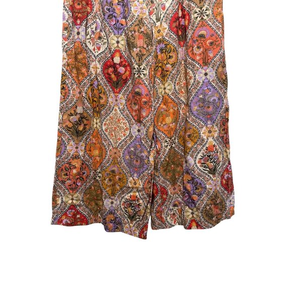 Farm Rio Toscana Pleated Wide Leg Pants Womens Small Orange Linen High Rise Boho - Picture 14 of 16